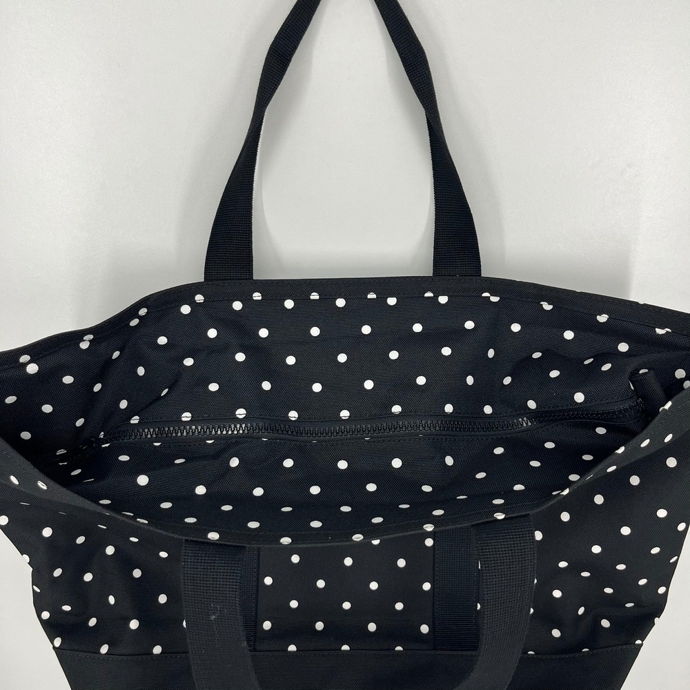 Banana Republic Black White Polka Dot Canvas Zip Top Tote Bag Large Handbag - Picture 9 of 11